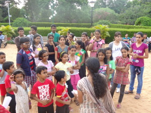 Quiz master Aswathy conducts the Quiz on the Museum Grounds